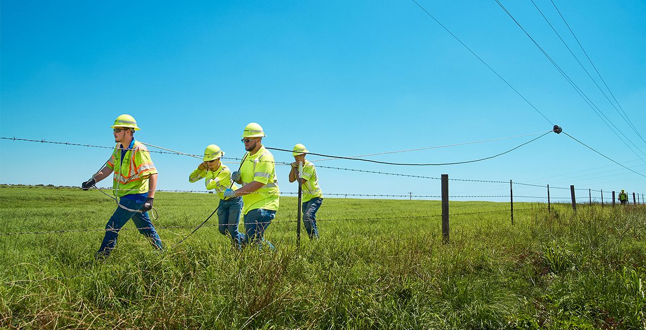 Spectrum technician crew working on a rural broadband expansion project in East Texas